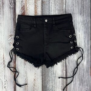 Black Lace-Up Side High Waist Women’s Denim Shorts